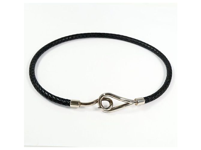 Bracelet Hermès Api Noir Et Argent En Cuir Et Métal - Modèle Authentique Occasion