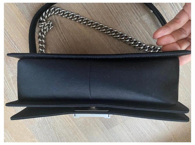 Chanel Medium Boy Bag with Pearls Limited Edition Black Satin ref