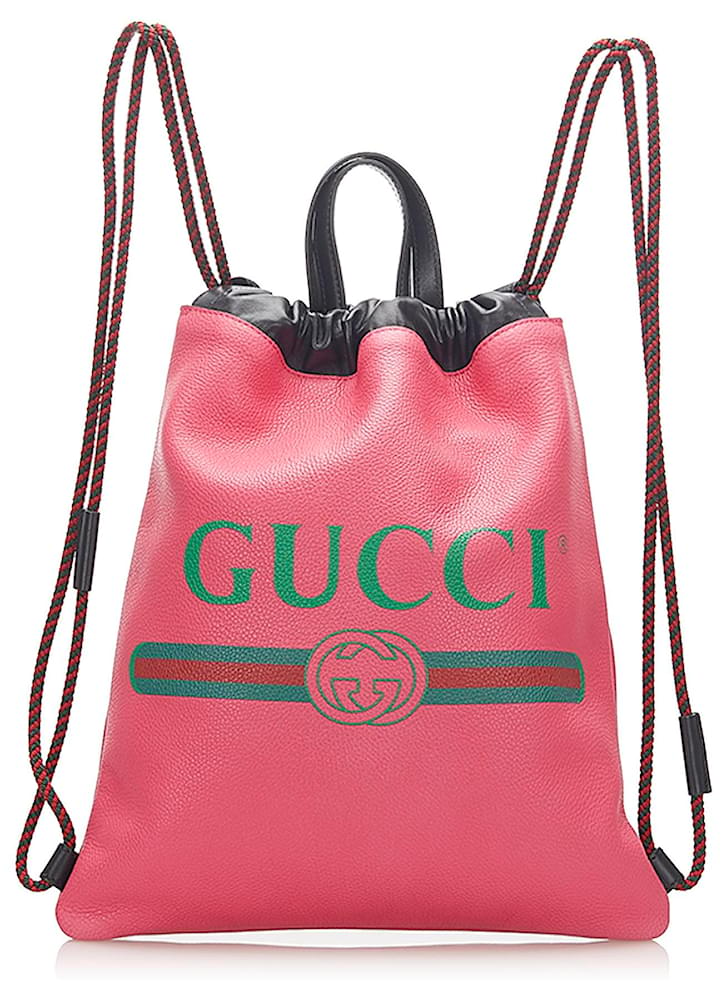 Gucci Pink Logo Drawstring Leather Backpack Multiple colors Pony-style ...