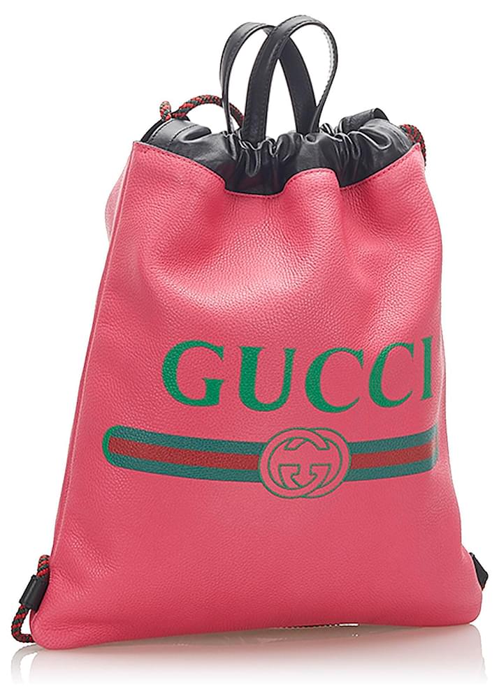 Gucci Pink Logo Drawstring Leather Backpack Multiple colors Pony-style ...