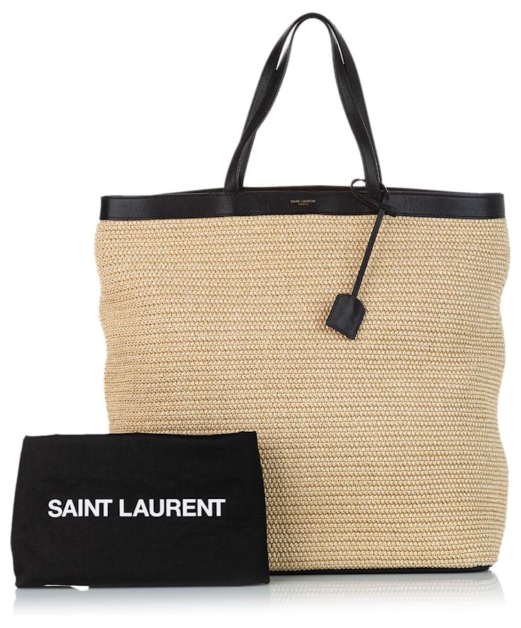 Yves Saint Laurent YSL Black Raffia Tote Bag Leather Pony-style ...