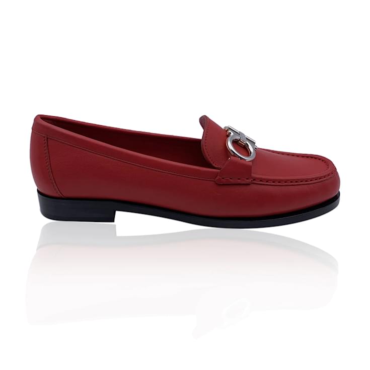 Salvatore Ferragamo Leather Rolo Loafers Moccassins Size 8C 38.5C Red ...