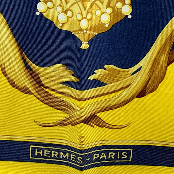Hermès Hermes Vintage Yellow Blue Silk Scarf Couronnes Crowns 1969 ...