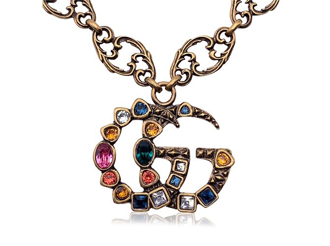 Chaîne Ancienne En Métal Doré Avec Pendentif Cristal - Bijou Vintage Occasion
