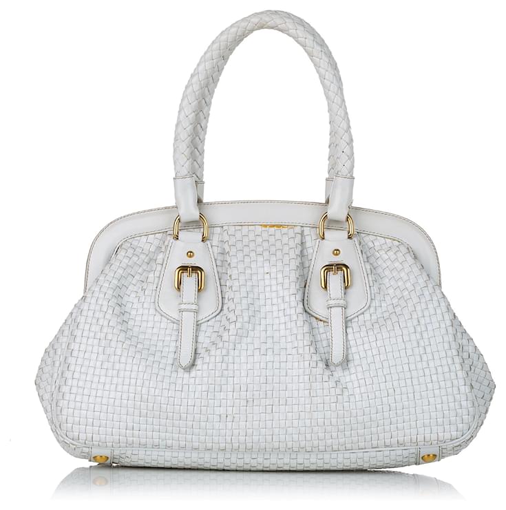 Prada White Madras Frame Handbag Leather Goatskin ref.485654 - Joli Closet