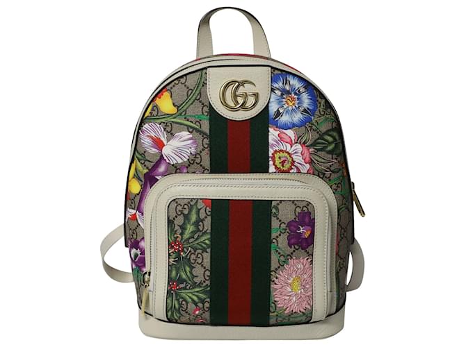Zaino piccolo Gucci Ophidia GG Flora in pelle e tela bianca Bianco ref