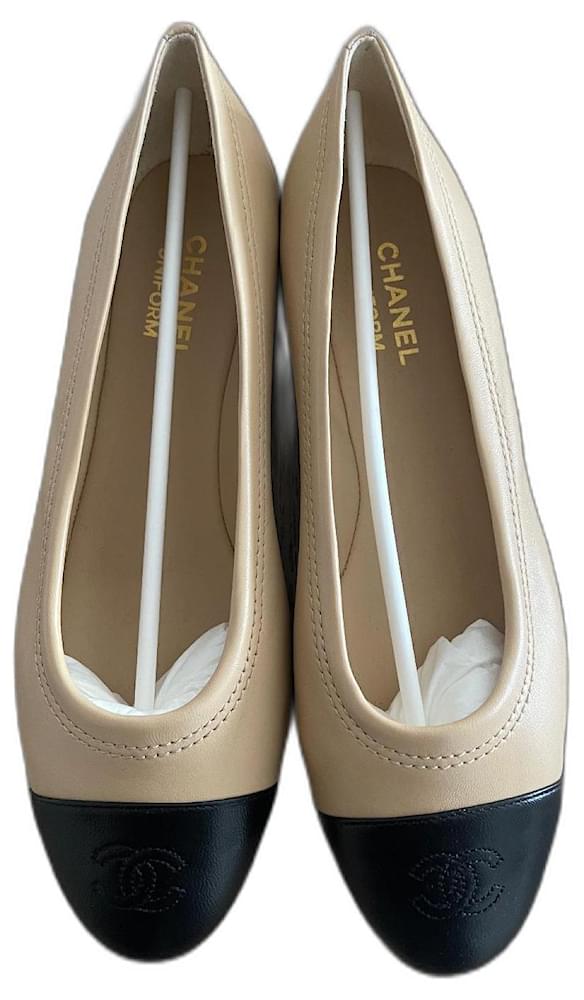 Chanel Ballerina Schwarz Beige Leder Ref.512306 - Joli Closet