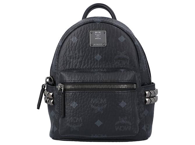 MCM Damen Micro Stark Side Studs Rucksack In Schwarz Visetos Leinwand