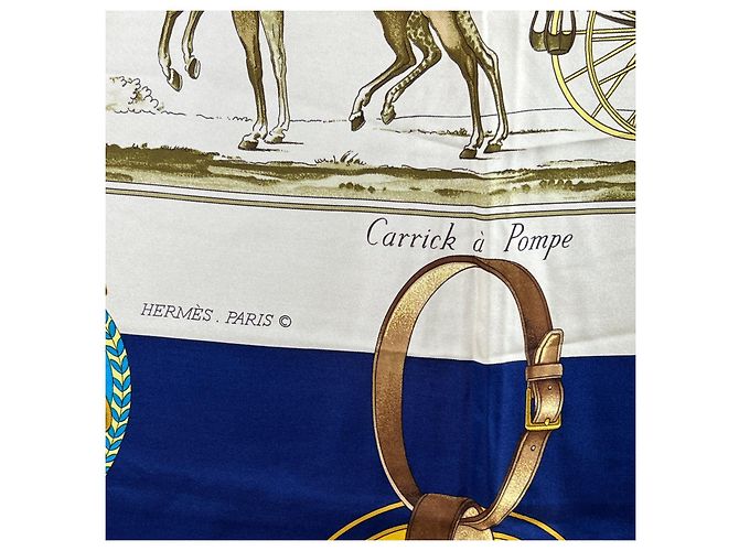 Foulard En Soie Vintage Jeanne Lanvin Paris - 80x80 Cm, Bleu/Vert