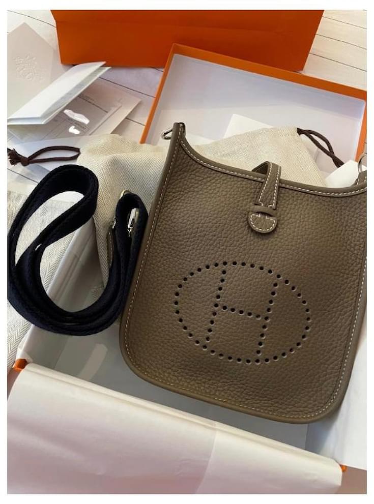 Evelyne Hermès Handbags Taupe Leather ref.548873 - Joli Closet
