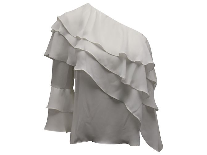 Haut Manches Volants Alice + Olivia Taille XS - Coton Rayé Blanc - Neuf Sans étiquettes