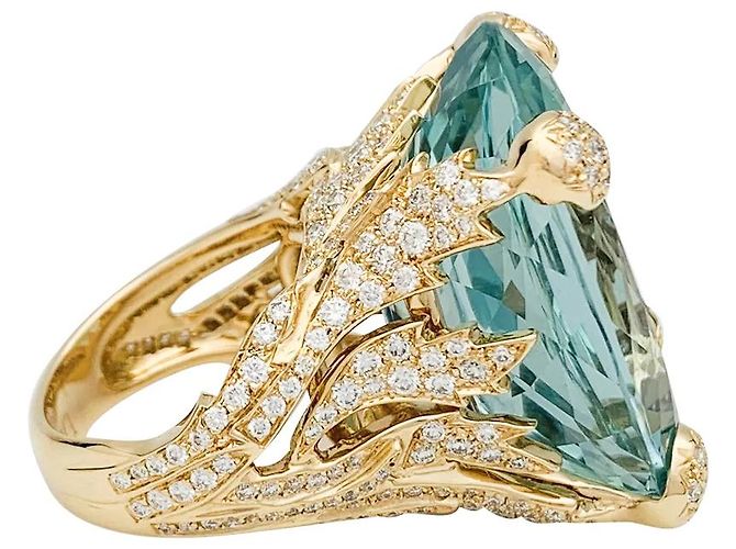 Bague Dorée Cocktail En Cristal Citrine Et Diamants - Taille 54 - Qualité Bijou De Star