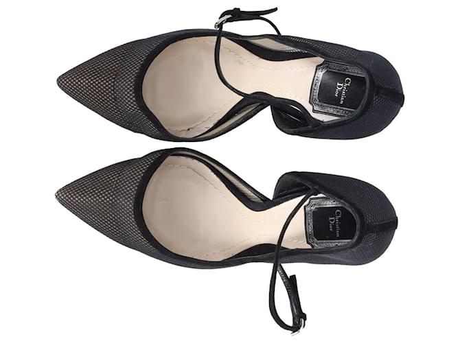 Dior Mary Jane Heels in Black Mesh Polyester and Suede ref.624957