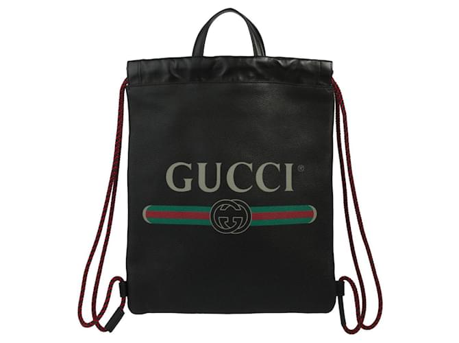 Gucci Leather Logo Drawstring Backpack Black Ponystyle calfskin ref