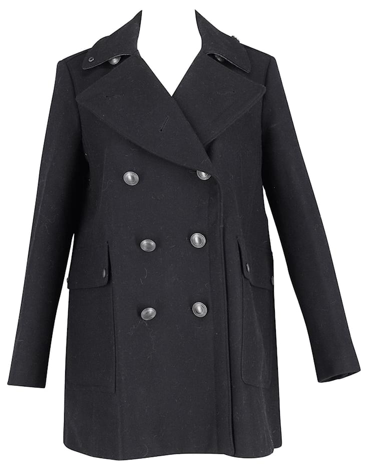 Burberry Back Pleat Military Coat in Black Wool ref.715942 - Joli Closet