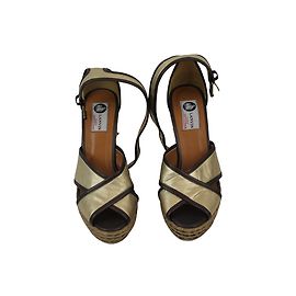 Sandali con zeppa Lanvin in pelle Oro e Bronzo D'oro Bronzo