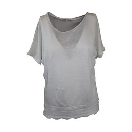 Top Maje branco de seda e linho Branco
