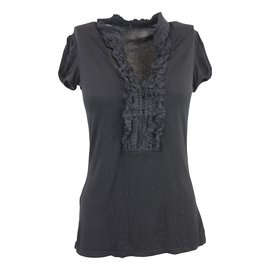 Top Bcbg Max Azria con cuello de volantes negro Negro