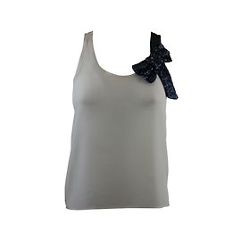 Maje Seidentop mit blauer Paillettenschleife Weiß