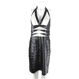 Bcbg Max Azria Black and White Polyester Dress Black White