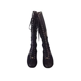 Gucci Black Leather and Canvas Flat Boots Black