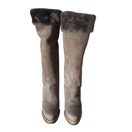 Jil Sander Bottes fourrées talon compensé Gris