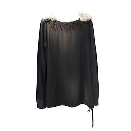 Simona Barbieri Schwarze Baumwollbluse mit Spitze Schwarz
