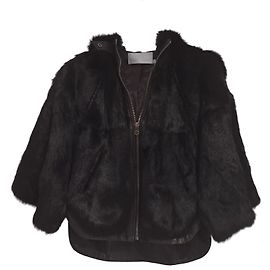 Autre Marque Rabbit Fur and Leather Jacket Black Size 38 Black