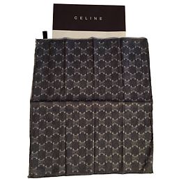 Céline Blue Logo Cotton Silk Square Scarf Blue