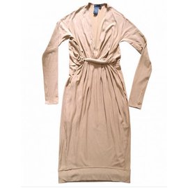 Dkny Drape Kleid Beige Viscose Beige