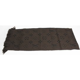 Sciarpa Louis Vuitton Logomania marrone seta e lana Marrone