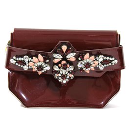 Mini borsa Shourouk bordeaux in plastica e strass Bordò