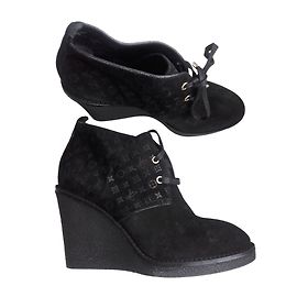 Louis Vuitton Stride Wedge Ankle Boots Black Deerskin 39 Black