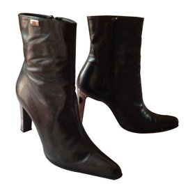 Versace Black Leather Ankle Boots Black