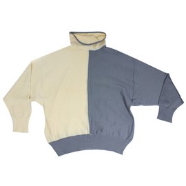 Autre Marque Marz Munchen Rollkragenpullover aus Wolle Grau Creme Grau Creme