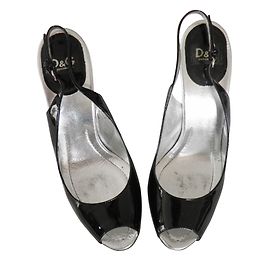 Dolce & Gabbana Black Patent Leather Sandals 39 Black