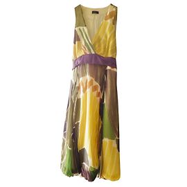 Vestido de cocktail Zapa em seda estampado verde amarelo roxo Outro