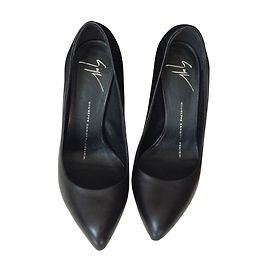 Giuseppe Zanotti Talon Plexi Black Leather Heels Black