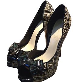 Autre Marque André Aztec Asymmetric Patent Leather Heels Black Black