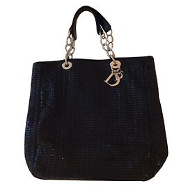 Christian Dior Black Woven Leather Handbag Black