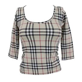 Top Burberry Tartan a maniche lunghe in cotone Nero Bianco Rosso Senape Nero Bianco Rosso Senape