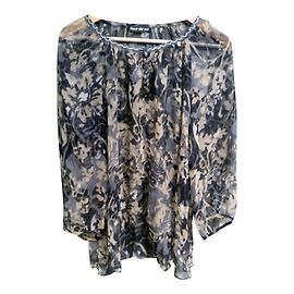 Autre Marque Silk tunic blouse black blue and beige size 42 Multiple colors