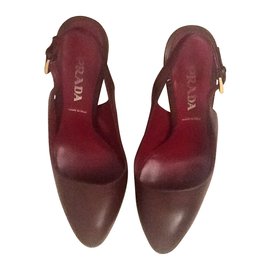 Prada Brown Leather Slingback Pumps 36 Brown