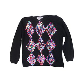 Autre Marque Pull en soie et angora à sequins multicolore noir Noir