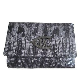 Autre Marque Cavalli Leather Reptile Motif Wallet Grey Grey