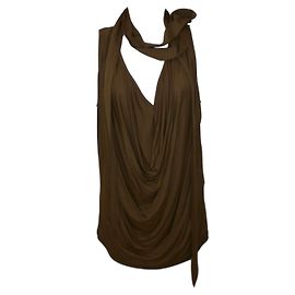 Plein Sud Top de Viscose com Decote em V Drapeado Caramelo Caramelo
