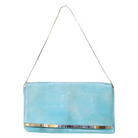 Lanvin Turquoise Python Leather Clutch Bag with Chain Blue
