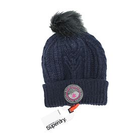 Touca Superdry Azul Marinho com Borla de Pele Sintética Azul