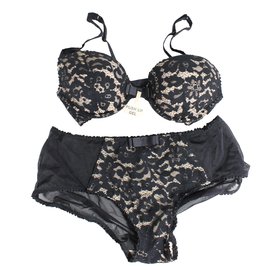 Autre Marque Black Lace Push Up Bra Set 90B Black