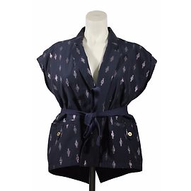 Kenzo Top Kimono de Algodão Preto Bordado Preto
